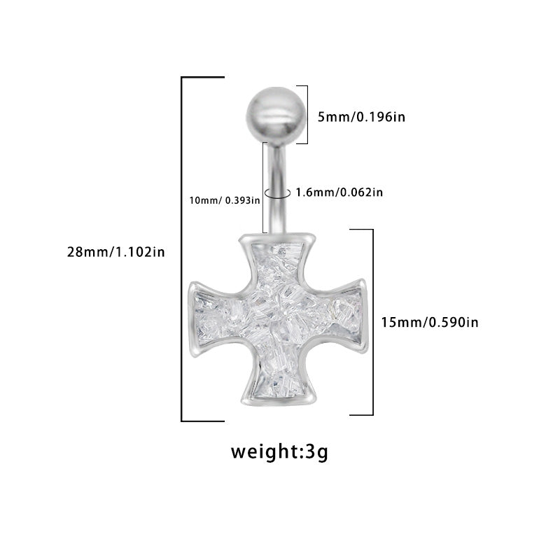 1 Piece Classic Cross Belly Ring 316 Stainless Steel White Gold Plated