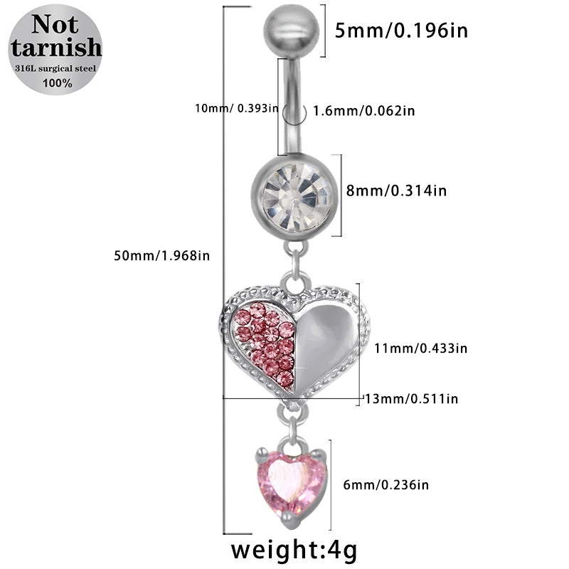 1 Piece Belly Rings Simple Style Classic Style Heart Shape 316 Stainless Steel  Alloy Plating Inlay Resin Glass Gold Plated Silver Plated