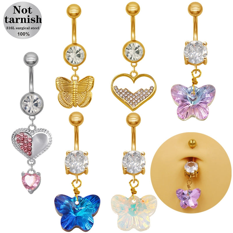 1 Piece Belly Rings Simple Style Classic Style Heart Shape 316 Stainless Steel  Alloy Plating Inlay Resin Glass Gold Plated Silver Plated