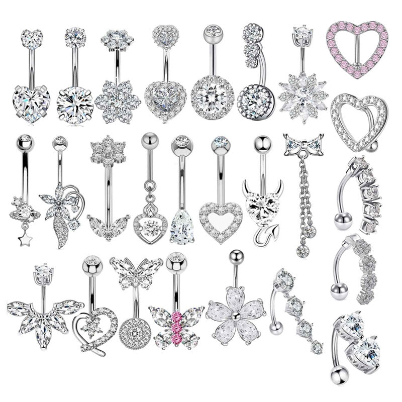 1 Piece Belly Rings Simple Style Classic Style Heart Shape 316 Stainless Steel  Inlay Zircon Belly Rings