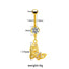 Heart Butterfly Belly Ring - 316 Stainless Steel with Resin Rhinestones, Gold & White Gold Plated