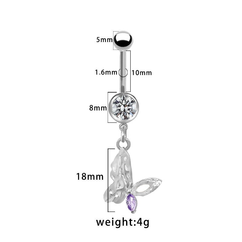 Heart Butterfly Belly Ring - 316 Stainless Steel with Resin Rhinestones, Gold & White Gold Plated