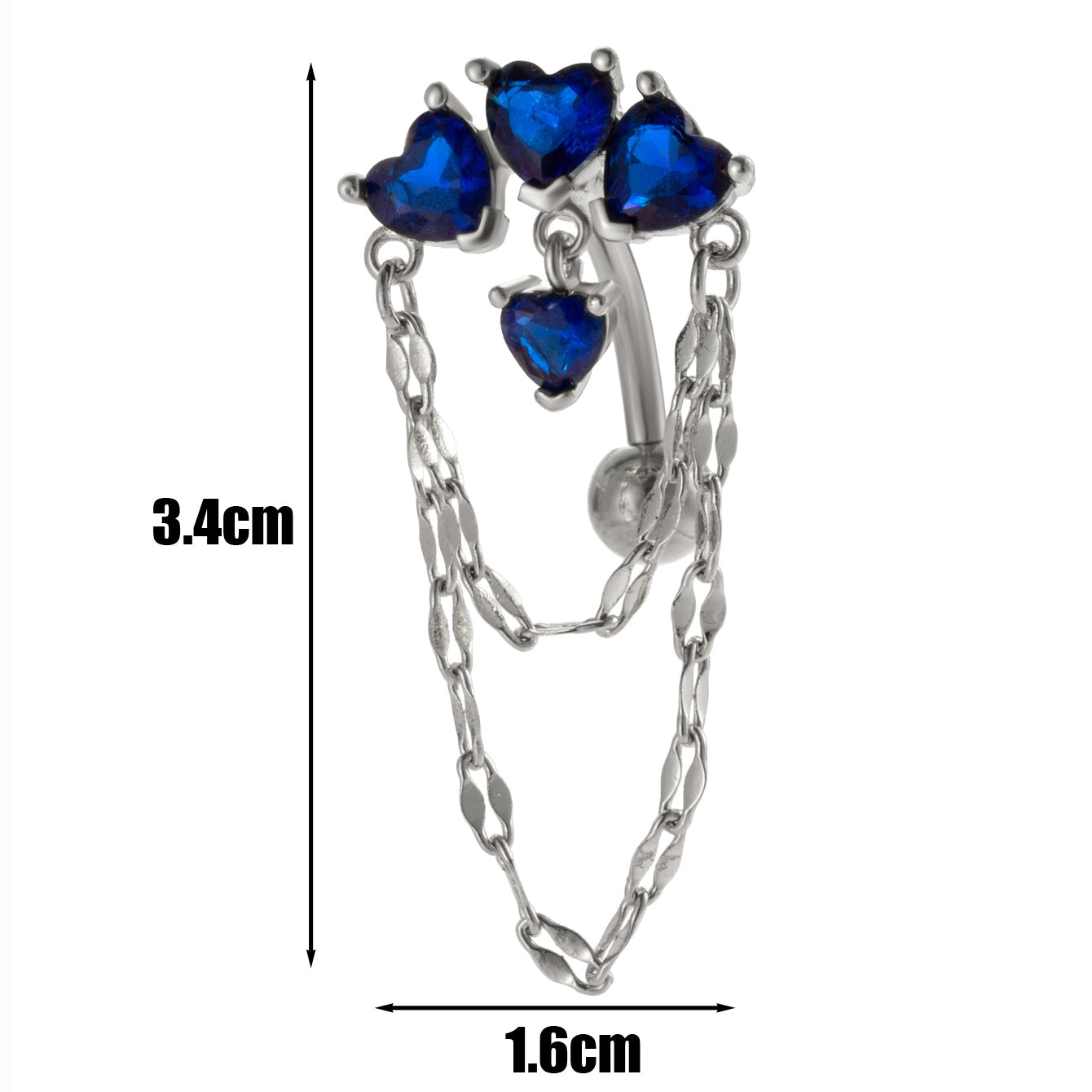 Heart Shape Zircon Chain Belly Ring - 316 Stainless Steel & Copper