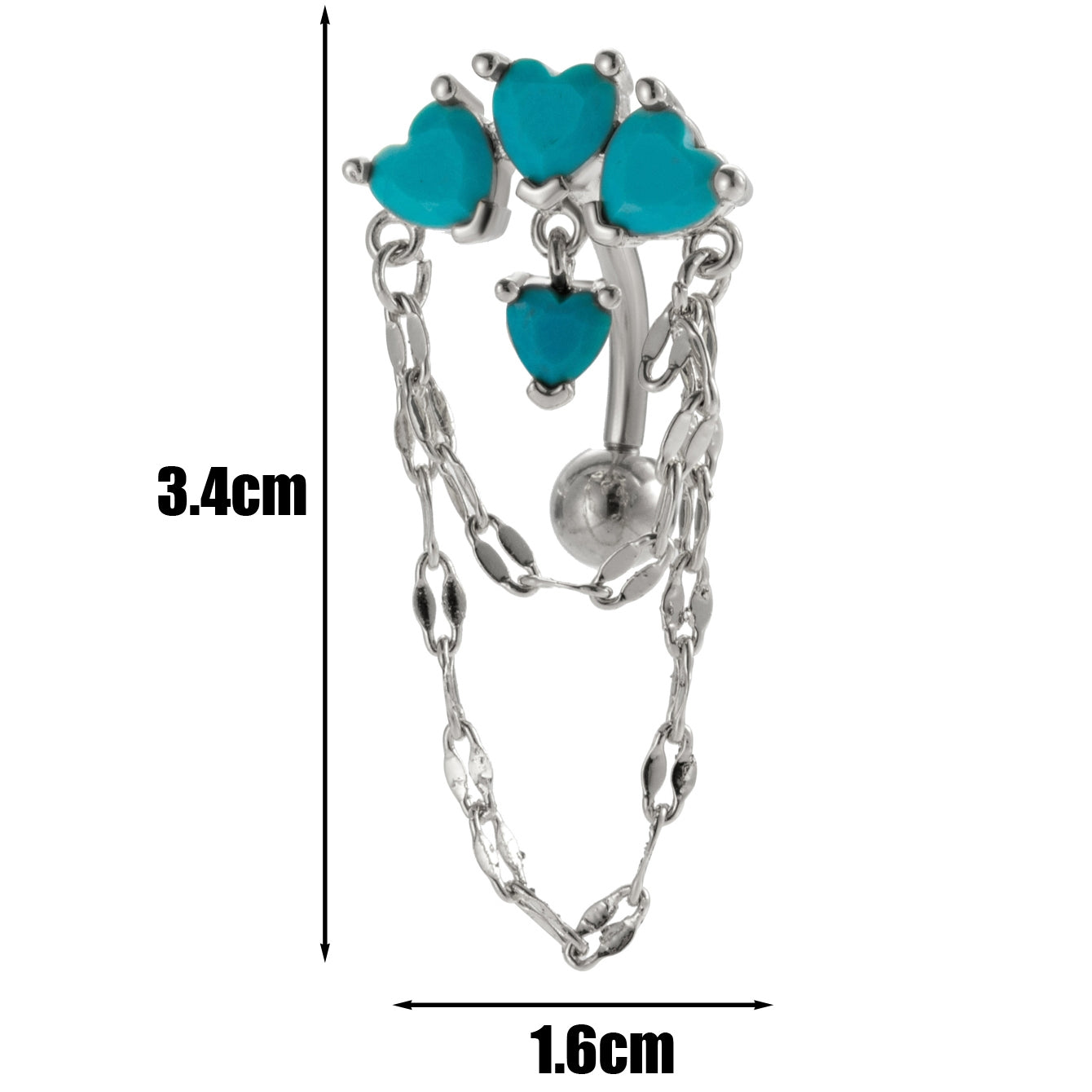 Heart Shape Zircon Chain Belly Ring - 316 Stainless Steel & Copper