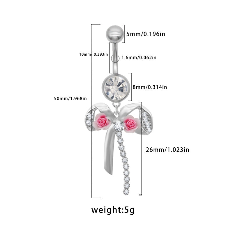 1 Piece Belly Rings Simple Style Classic Style Heart Shape Rose Bow Knot 316 Stainless Steel  Alloy Plating Inlay Resin Rhinestones Glass White Gold Plated