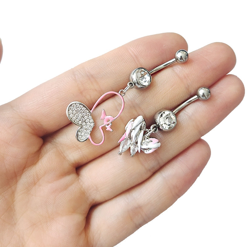 1 Piece Belly Rings Simple Style Classic Style Heart Shape Rose Bow Knot 316 Stainless Steel  Alloy Plating Inlay Resin Rhinestones Glass White Gold Plated