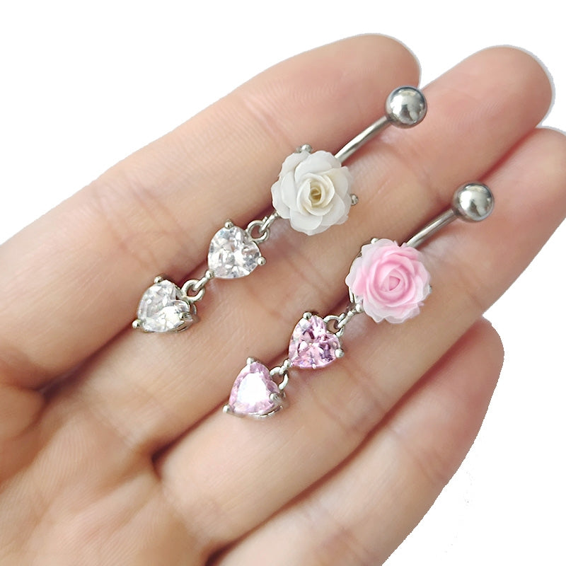 1 Piece Belly Rings Simple Style Classic Style Heart Shape Rose Bow Knot 316 Stainless Steel  Alloy Plating Inlay Resin Rhinestones Glass White Gold Plated