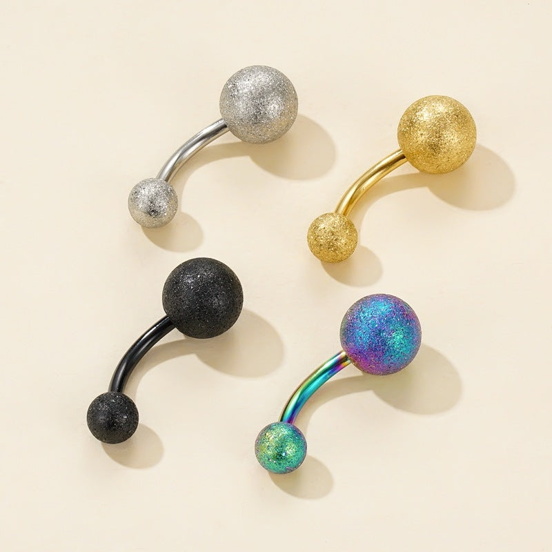 18K Gold Plated Stainless Steel Belly Ring with Matte Ball Design