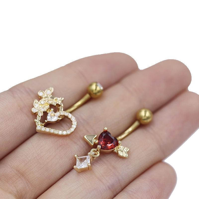 Star and Heart Navel Rings - Stainless Steel and Gold/Silver Plated with Rhinestones