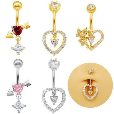 Star and Heart Navel Rings - Stainless Steel and Gold/Silver Plated with Rhinestones