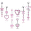 Heart Shape Zircon Inlay Stainless Steel Belly Ring with Pink Butterfly Pendant