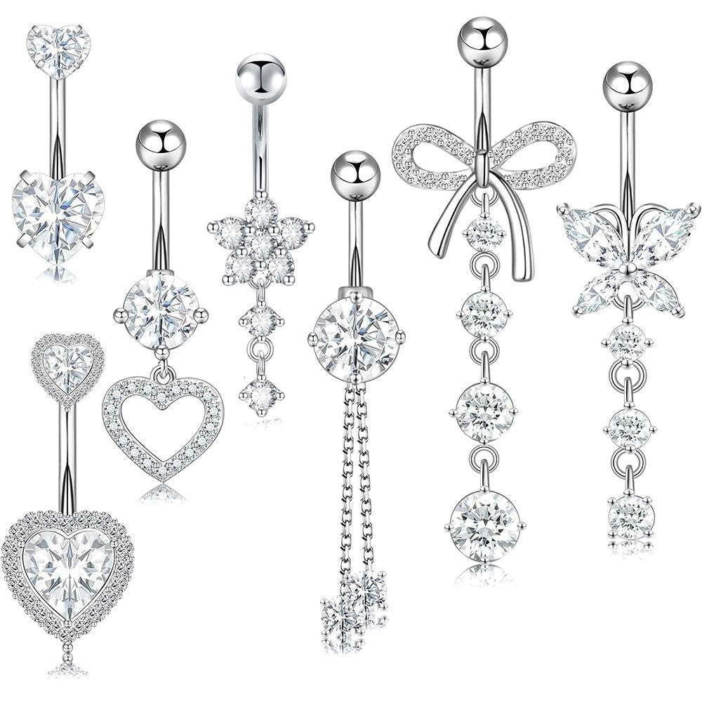 1 Piece Heart & Butterfly Zircon Inlay Stainless Steel Belly Ring Set