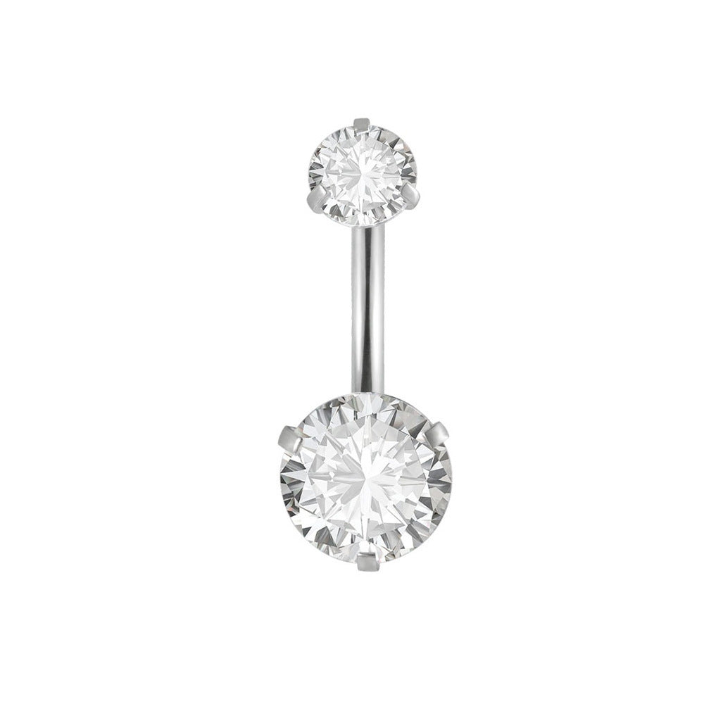 Stainless Steel Zircon Inlay Belly Ring - Double-Ended Navel Piercing Jewelry