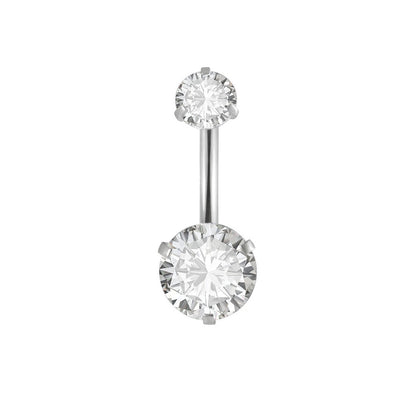 Stainless Steel Zircon Inlay Belly Ring - Double-Ended Navel Piercing Jewelry