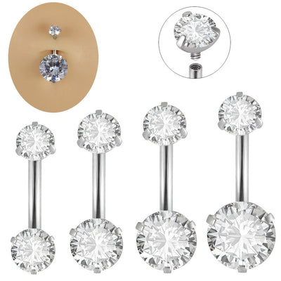 Stainless Steel Zircon Inlay Belly Ring - Double-Ended Navel Piercing Jewelry