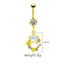 Gold Plated Heart & Star Belly Ring with Rhinestones and Wings Design