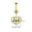 Gold Plated Heart & Star Belly Ring with Rhinestones and Wings Design