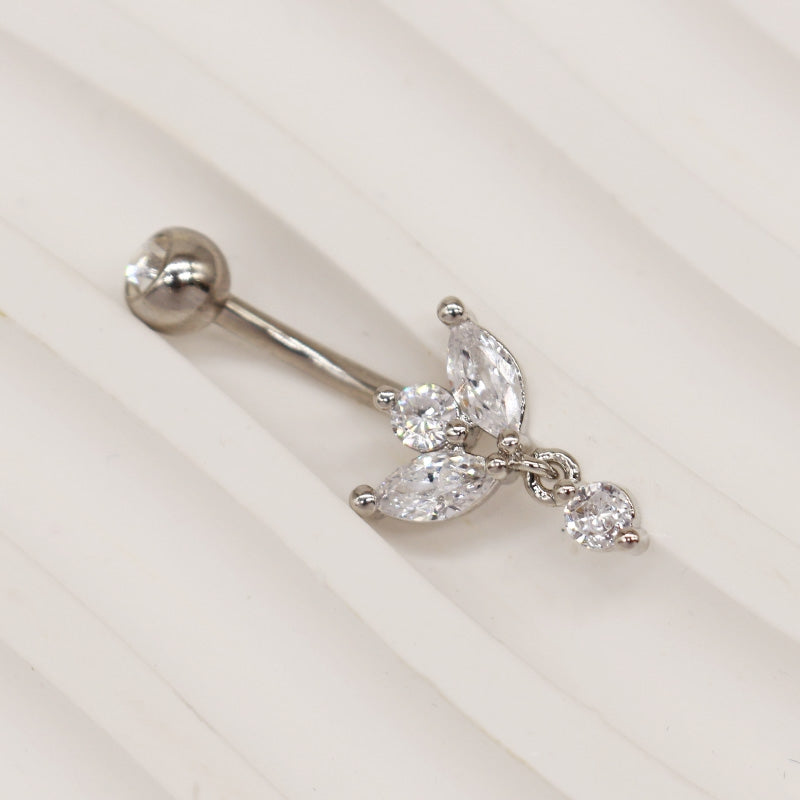 Simple Geometric Rhinestone Navel Ring - White Gold & Gold Plated