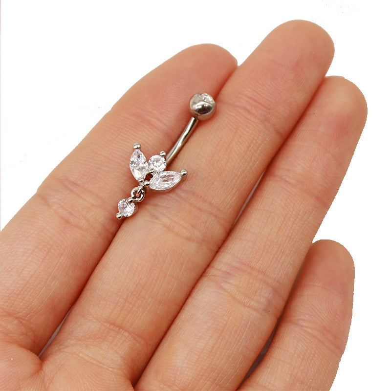 Simple Geometric Rhinestone Navel Ring - White Gold & Gold Plated