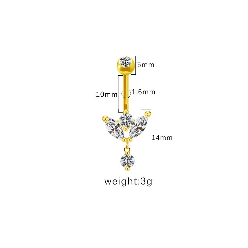 Simple Geometric Rhinestone Navel Ring - White Gold & Gold Plated