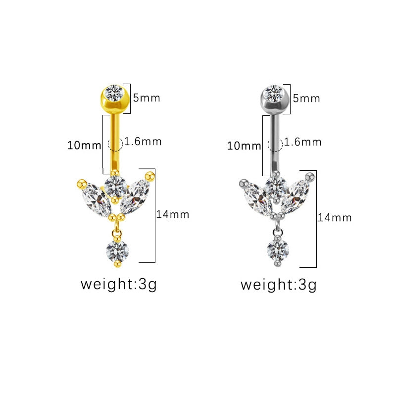 Simple Geometric Rhinestone Navel Ring - White Gold & Gold Plated