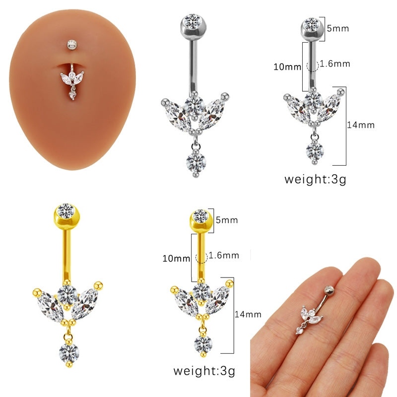 Simple Geometric Rhinestone Navel Ring - White Gold & Gold Plated