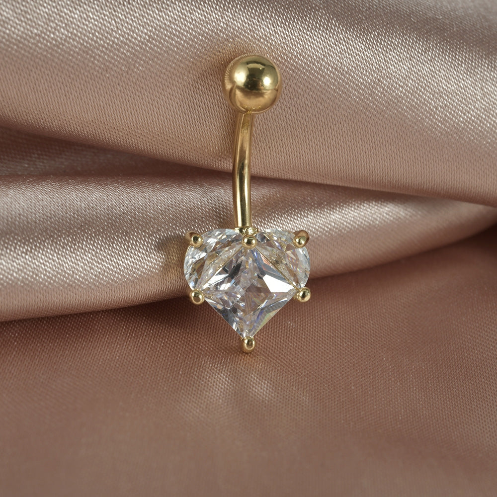 Streetwear Heart Shape Zircon Stainless Steel Belly Ring 14G Piercing Jewelry