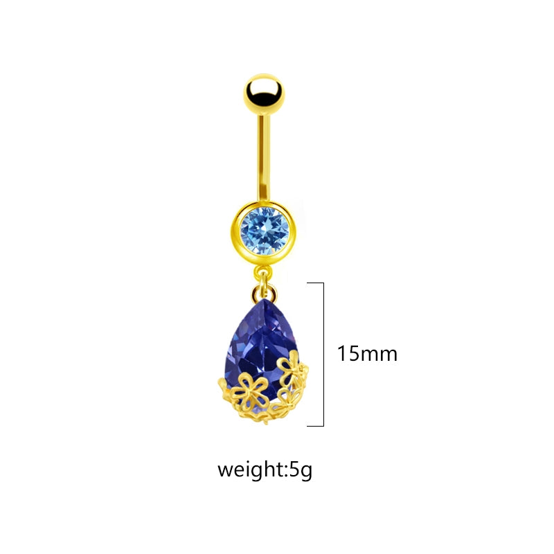 1 Piece Belly Rings Sweet Pastoral Water Droplets Rose Flower Stainless Steel Alloy Inlay Acrylic Rhinestones Glass White Gold Plated Gold Plated