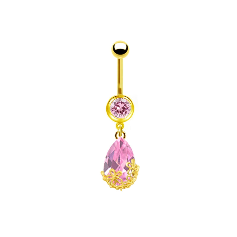 1 Piece Belly Rings Sweet Pastoral Water Droplets Rose Flower Stainless Steel Alloy Inlay Acrylic Rhinestones Glass White Gold Plated Gold Plated