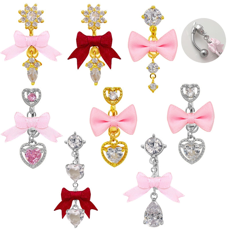 1 Piece Belly Rings Vacation Shiny Heart Shape Bow Knot 316 Stainless Steel  Alloy Inlay Rhinestones Glass Gold Plated