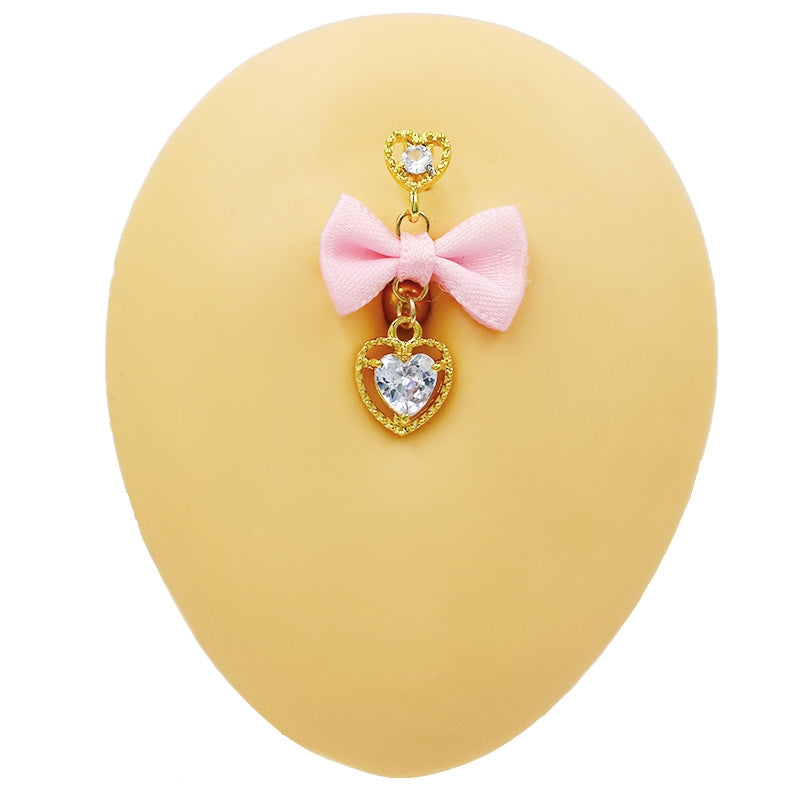 1 Piece Belly Rings Vacation Shiny Heart Shape Bow Knot 316 Stainless Steel  Alloy Inlay Rhinestones Glass Gold Plated