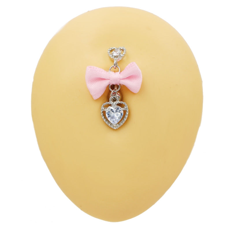 1 Piece Belly Rings Vacation Shiny Heart Shape Bow Knot 316 Stainless Steel  Alloy Inlay Rhinestones Glass Gold Plated