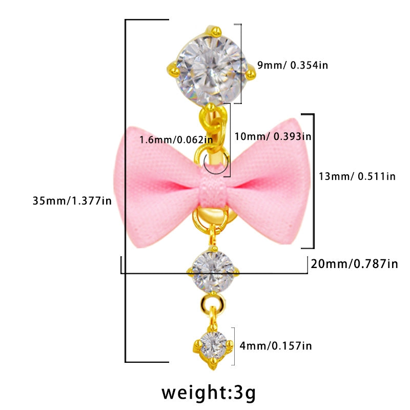 1 Piece Belly Rings Vacation Shiny Heart Shape Bow Knot 316 Stainless Steel  Alloy Inlay Rhinestones Glass Gold Plated