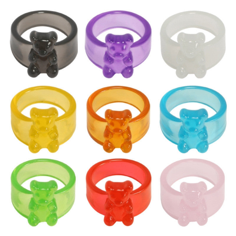 Cartoon Bear Acrylic Resin Women's Ring - Colorful Creative Design