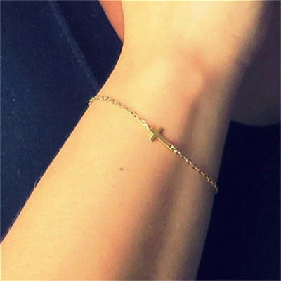 Gold Plated Cross Alloy Women's Bracelet - Fashionable Religious Jewelry