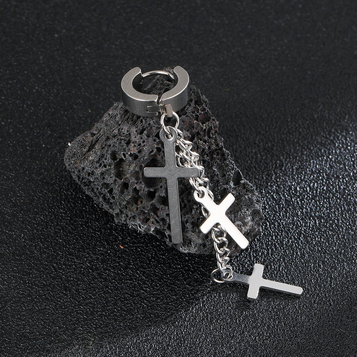 Casual Hip-hop Gothic Cross Stainless Steel Chain Tassel Earrings for Men