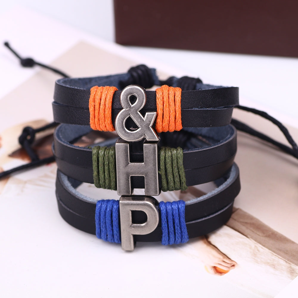 Casual Unisex Leather Patchwork English Letter Wristband Bracelet