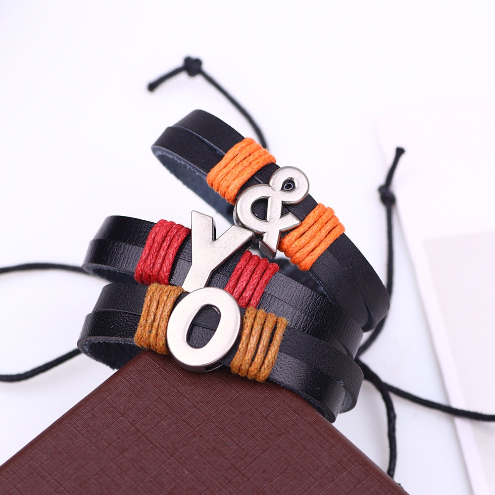 Casual Unisex Leather Patchwork English Letter Wristband Bracelet