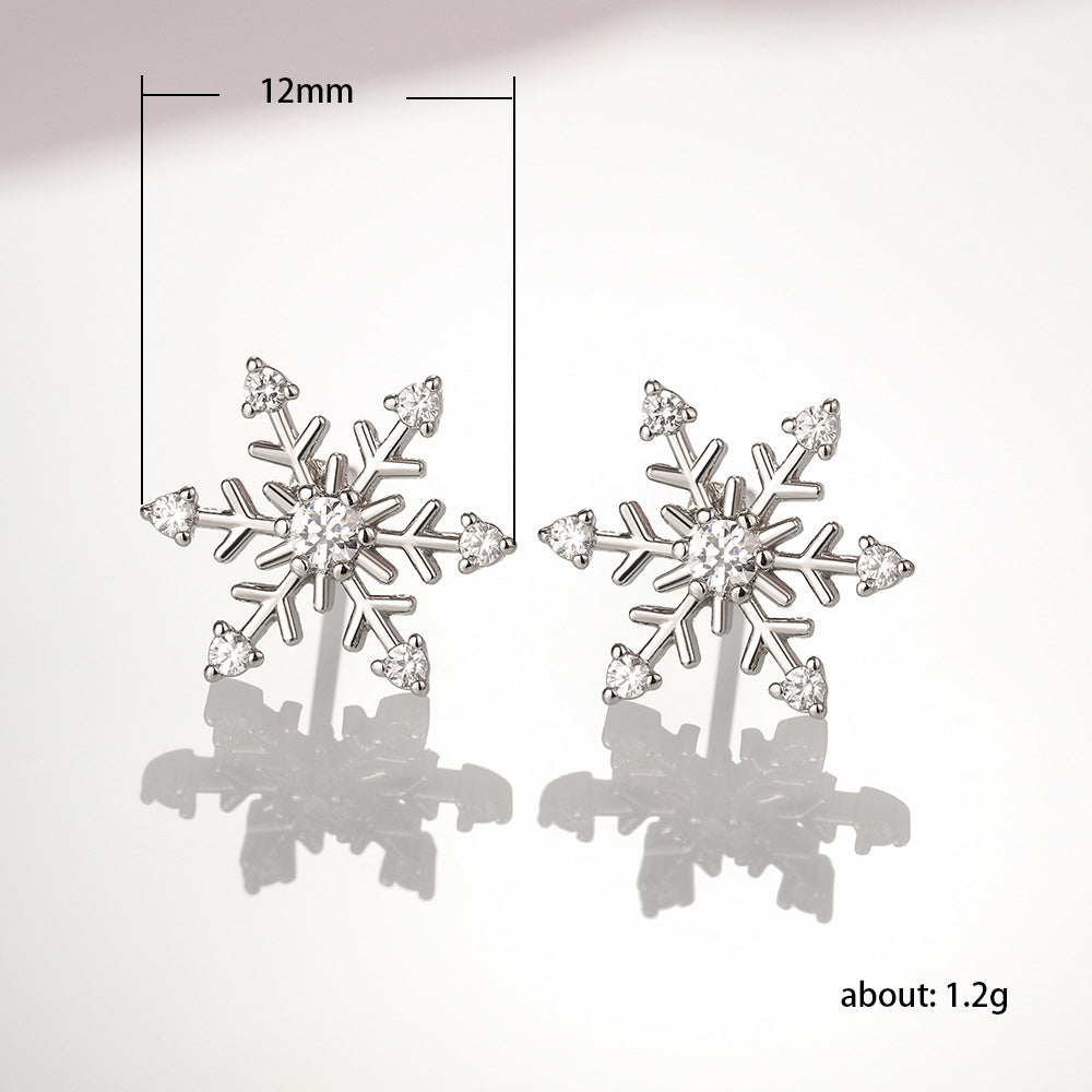 1 Piece Casual Snowflake Zircon Copper Ear Studs - Elegant Christmas Gift