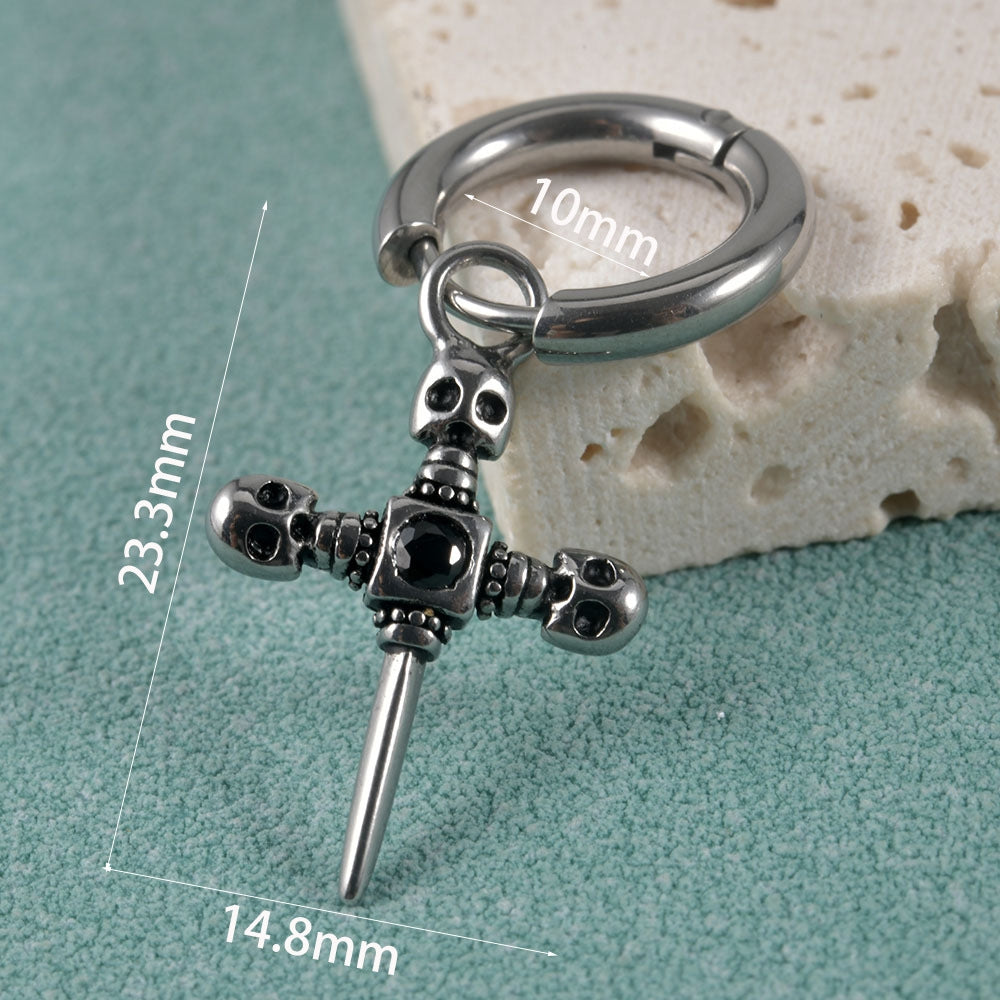 1 Piece Casual Simple Style Solid Color 304 Stainless Steel Cross Sword Pendant Drop Earrings