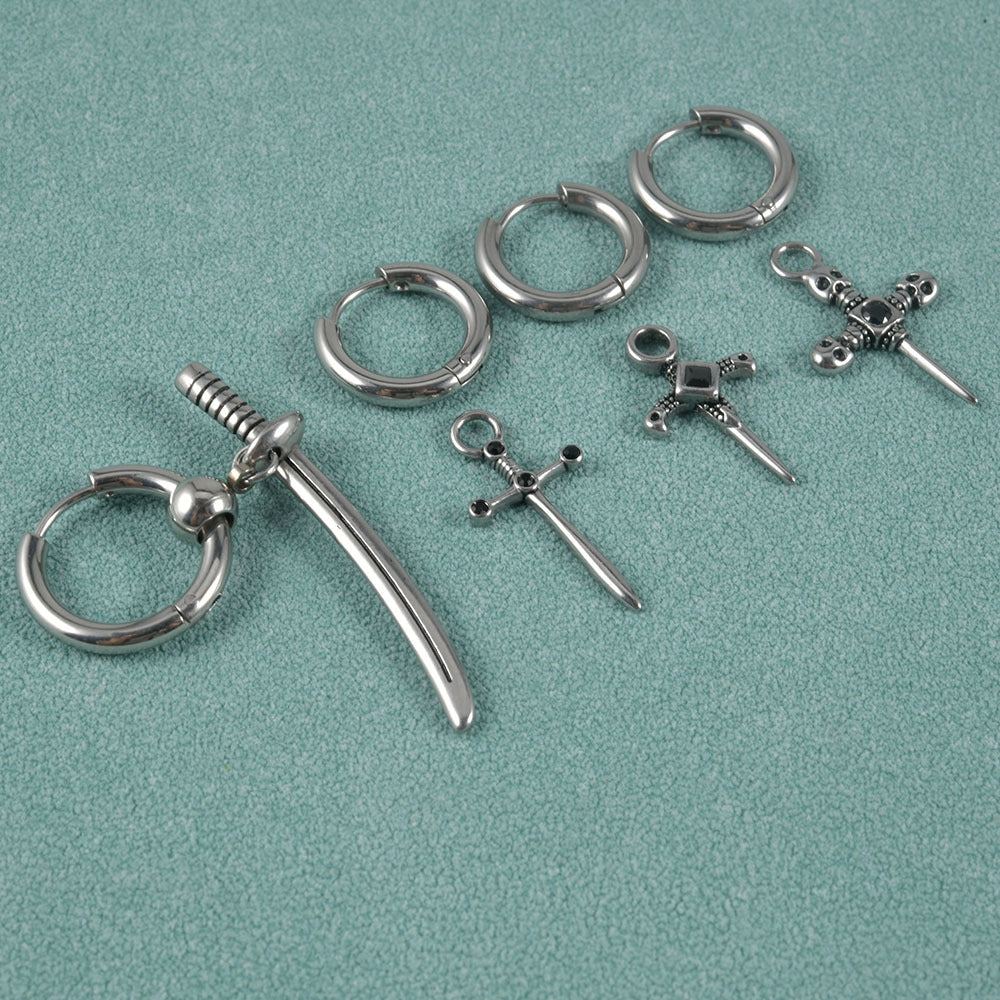 1 Piece Casual Simple Style Solid Color 304 Stainless Steel Cross Sword Pendant Drop Earrings