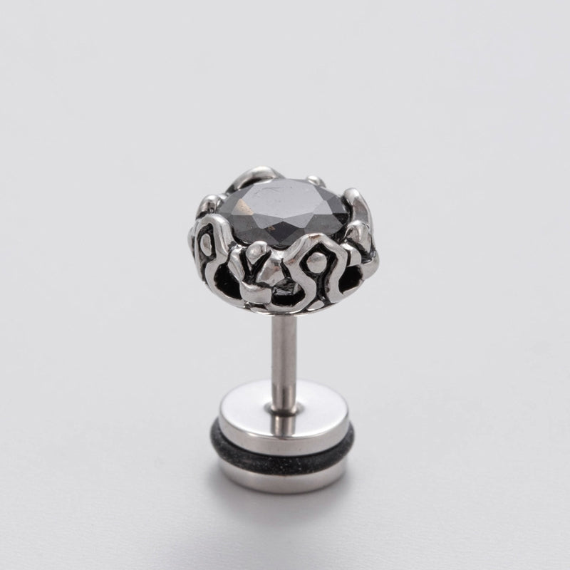 1 Piece Vintage Geometric 316 Stainless Steel Black Zircon Men's Ear Studs