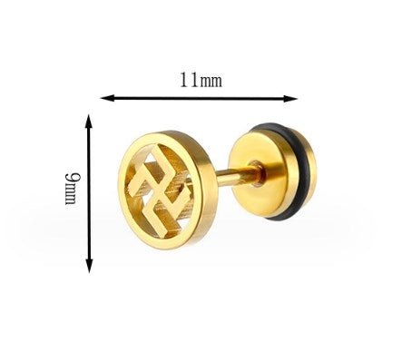 Chinoiserie Geometric Stainless Steel Fortune Ear Studs