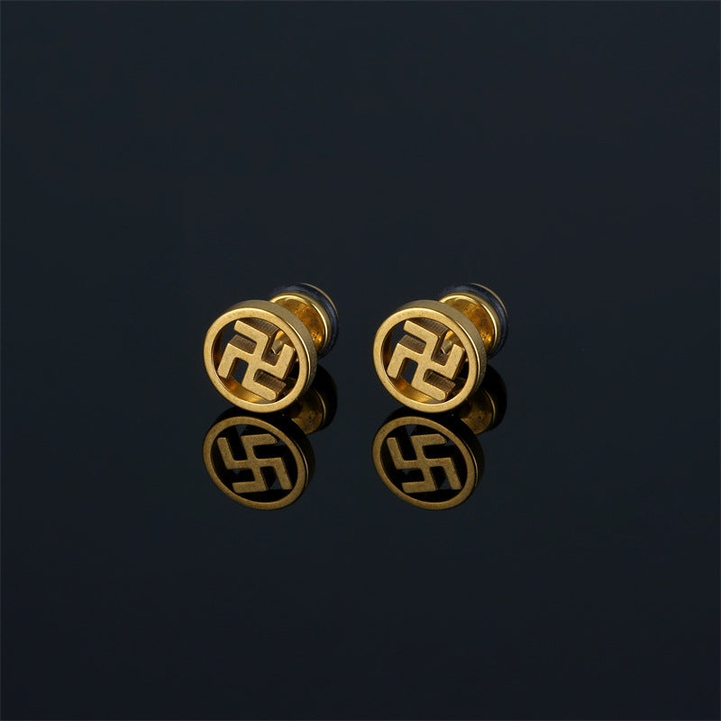 Chinoiserie Geometric Stainless Steel Fortune Ear Studs