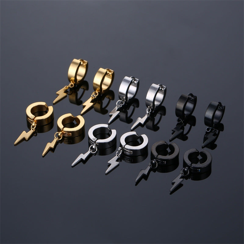 Cool Lightning Stainless Steel Ear Clips - Fashion Hip Hop Style Earrings