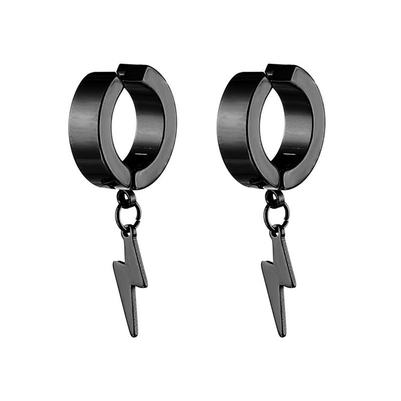 Cool Lightning Stainless Steel Ear Clips - Fashion Hip Hop Style Earrings