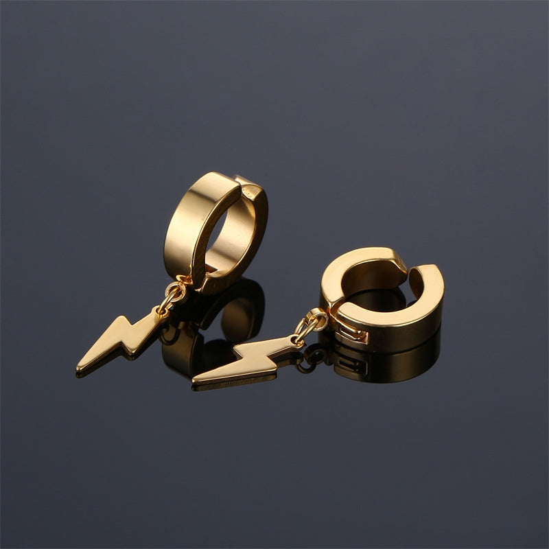 Cool Lightning Stainless Steel Ear Clips - Fashion Hip Hop Style Earrings