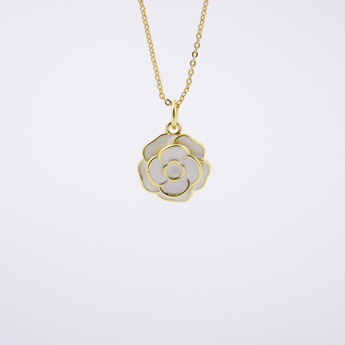 Copper Gold-Plated Rose Flower Pendant Necklace for Women