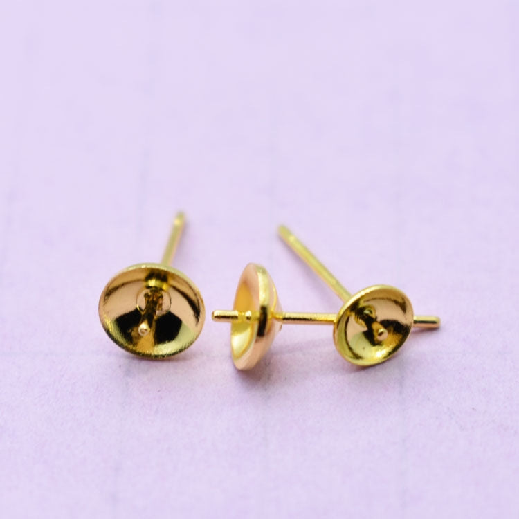 Copper Bowl-Shaped Ear Stud with Needle - Gold Plated, 4/5mm Inner Diameter