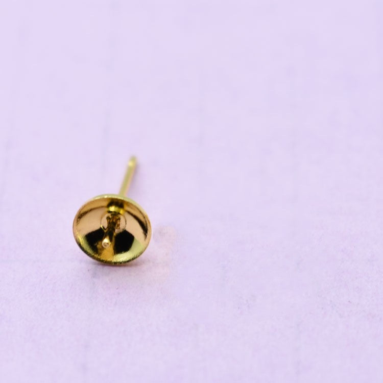 Copper Bowl-Shaped Ear Stud with Needle - Gold Plated, 4/5mm Inner Diameter